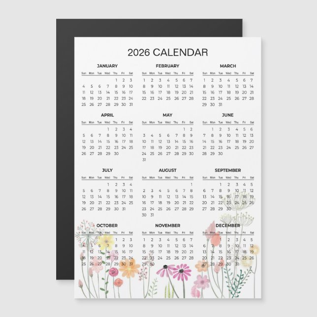 Simple Yet Elegant Floral 2026 Calendar  | Magnet (Front/Back)