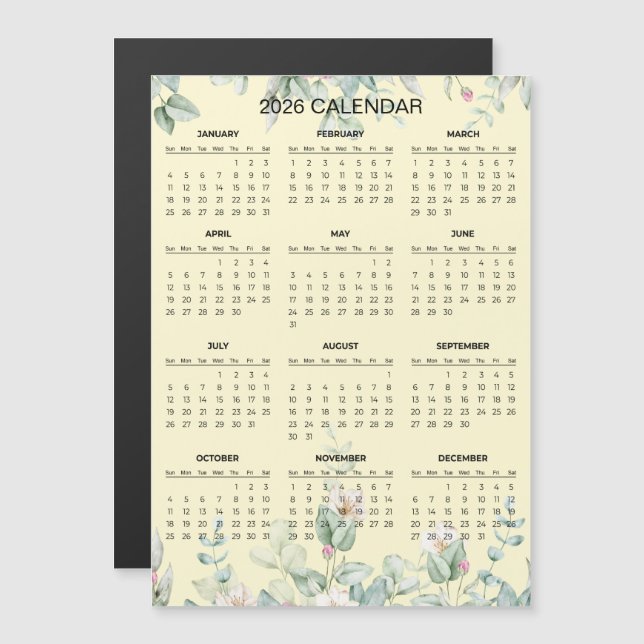 Simple Yet Elegant Floral 2026 Calendar  | Magnet (Front/Back)