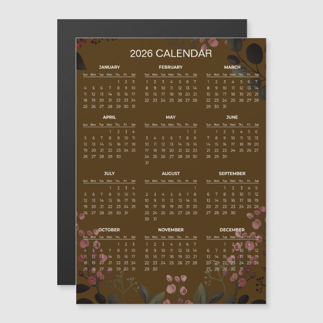 Simple Yet Elegant Floral 2026 Calendar  | Magnet (Front/Back)