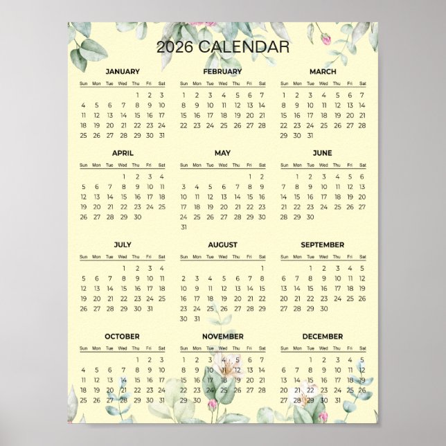 Simple Yet Elegant Floral 2026 Calendar  |  Poster (Front)