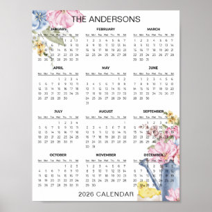 Simple Yet Elegant Floral 2026 Calendar     Poster