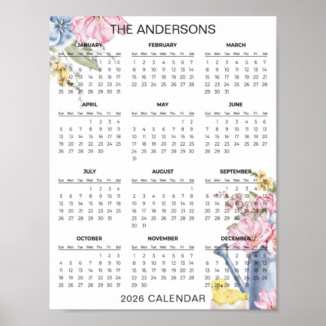 Simple Yet Elegant Floral 2026 Calendar  |  Poster (Front)