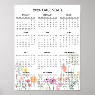 Simple Yet Elegant Floral 2026 Calendar Poster
