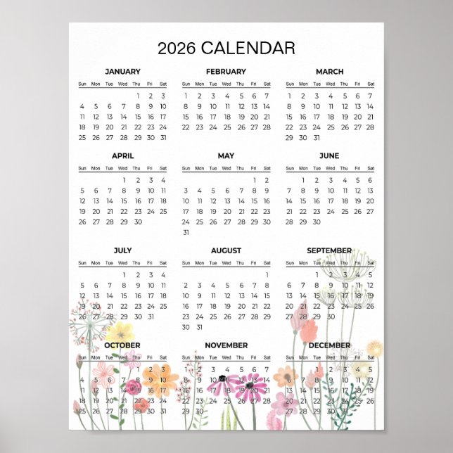 Simple Yet Elegant Floral 2026 Calendar |  Poster (Front)