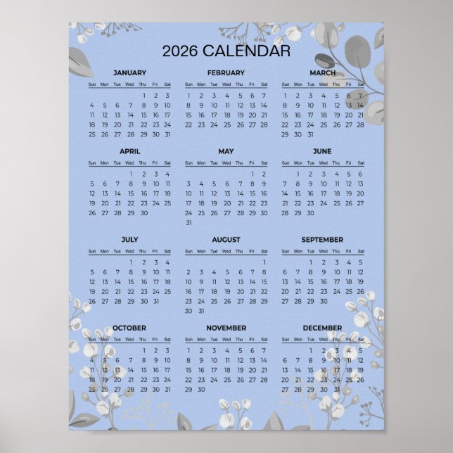 Simple Yet Elegant Floral 2026 Calendar |  Poster (Front)
