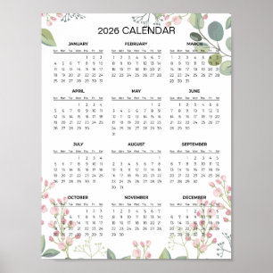 Simple Yet Elegant Floral 2026 Calendar Poster