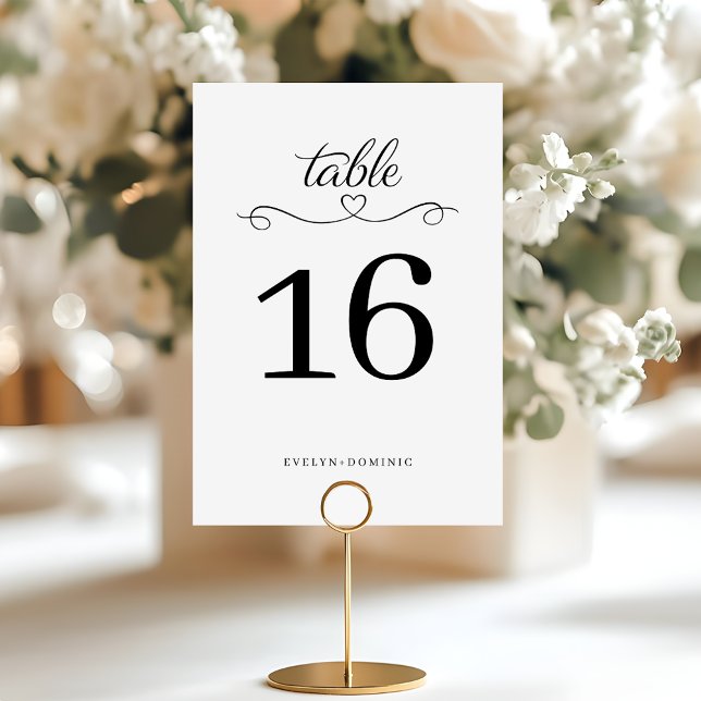 Simple yet Elegant Script Heart Wedding Table Number (Creator Uploaded)
