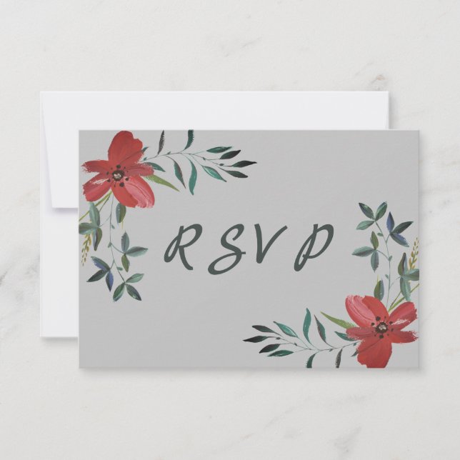 Simple Yet Elegant Watercolor Red Poppy  Wedding RSVP Card (Front)