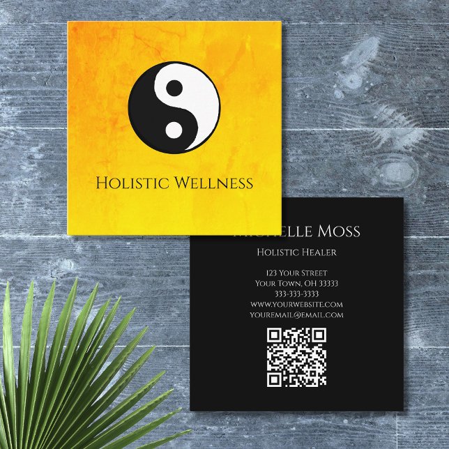 Simple Yin Yang Gold Holistic Healer QR code  Square Business Card (Creator Uploaded)