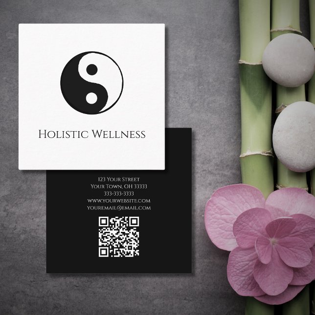 Simple Yin Yang Symbol Holistic Healer QR code  Square Business Card (Creator Uploaded)