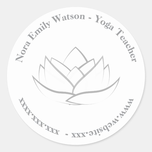 Simple Yoga Teacher Template Grey Lotus Flower Classic Round Sticker (Front)