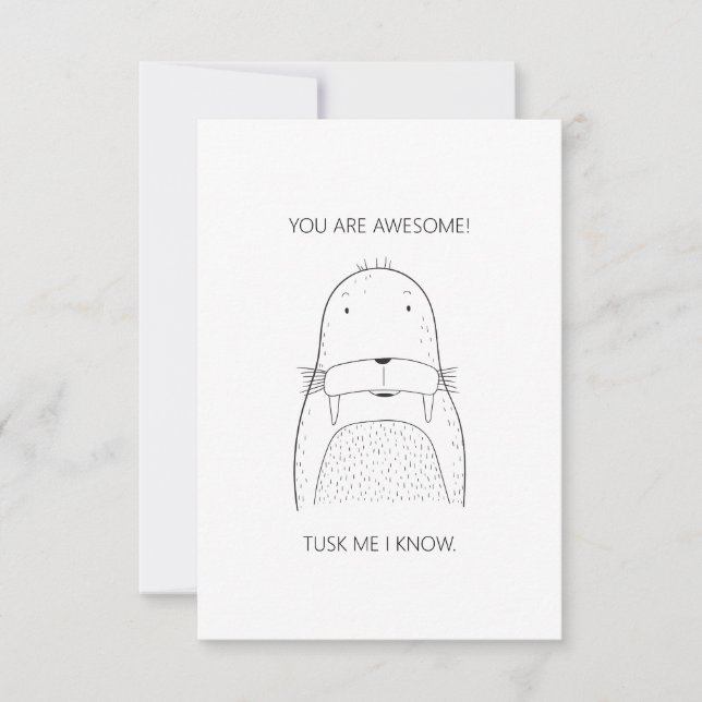 Simple "You Are Awesome" Walrus Greeting Card (Front)