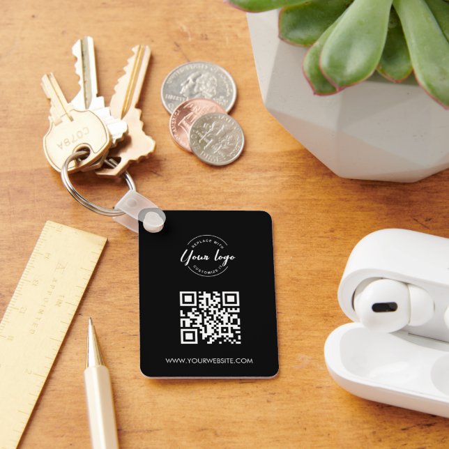 Simple Your Logo and QR code goes here Custom Key Ring (Desk)