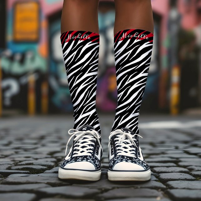 Simple Zebra Print Black White Cute Modern Pattern Socks (Creator Uploaded)