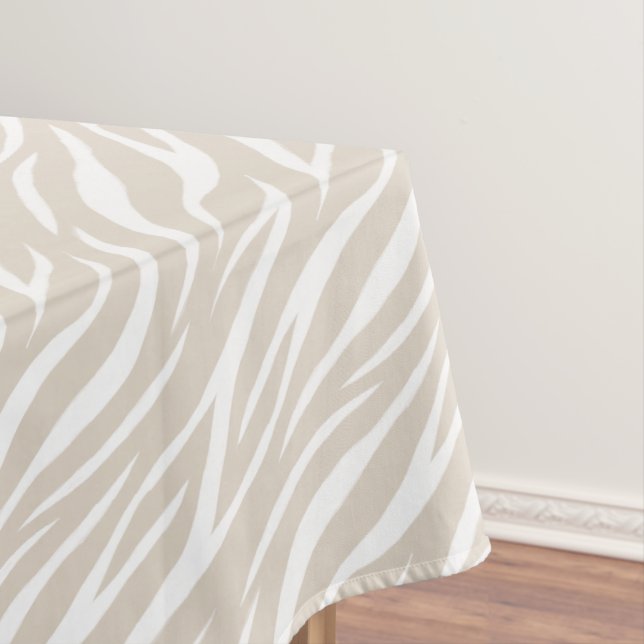 Simple Zebra Print Taupe White Cute Modern Pattern Tablecloth (In Situ)