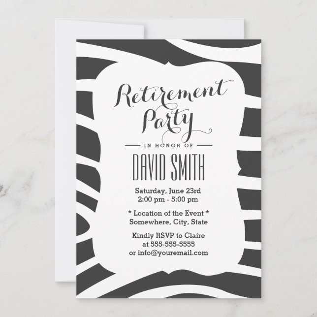 Simple Zebra Stripes Retirement Party Invitation (Front)