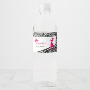Simple Zebra with Pink Details Bridal Shower Water Bottle Label