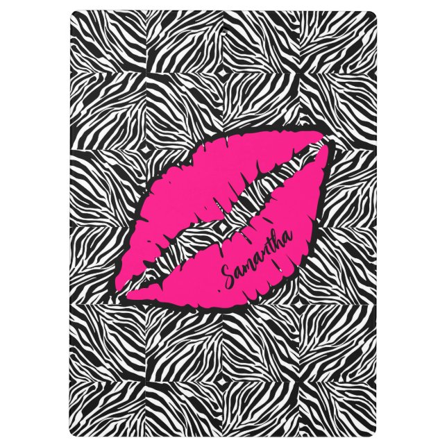 Simple Zebra with Pink Lips Personalised Clipboard (Back)