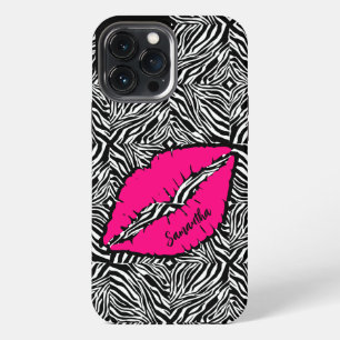 Simple Zebra with Pink Lips Personalised iPhone 13 Pro Max Case