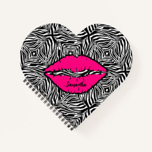 Simple Zebra with Pink Lips Personalised Notebook