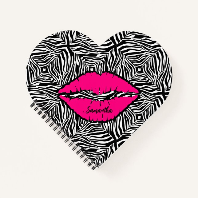 Simple Zebra with Pink Lips Personalised Notebook (Front)