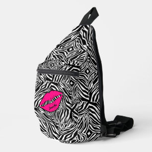 Simple Zebra with Pink Lips Personalised Sling Bag