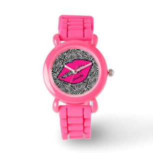 Simple Zebra with Pink Lips Personalised Watch