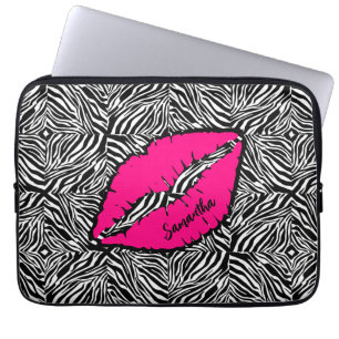 Simple Zebra with Pink Lips Personalized Laptop Sleeve