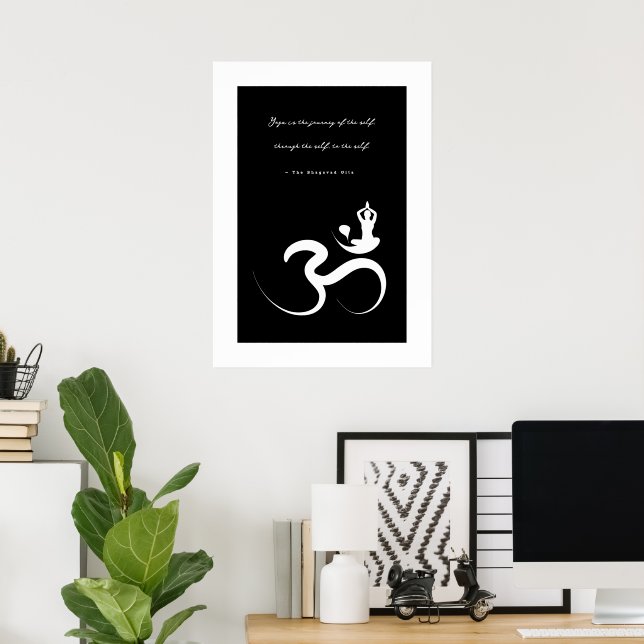 Simple Zen Silhouette Yoga & Om/Aum Calligraphy  Poster (Home Office)