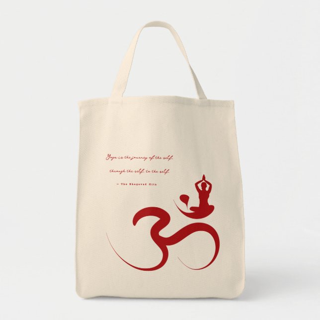 Simple Zen Yoga Om Calligraphy Silhouette Logo Bag (Front)