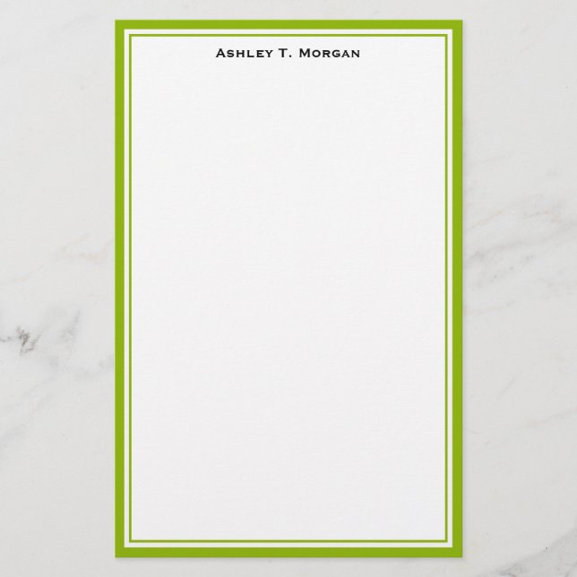 Simplicity Apple Grn White Personalised Stationery (Front)
