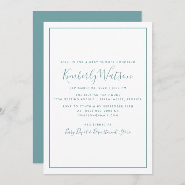 Simplicity Baby Shower Invite | Teal (Front/Back)