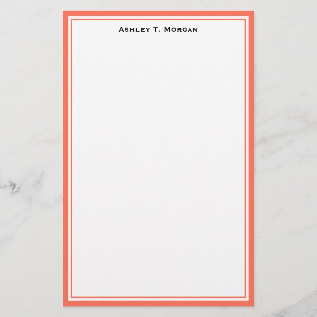 Simplicity Coral White Personalised Stationery (Front)