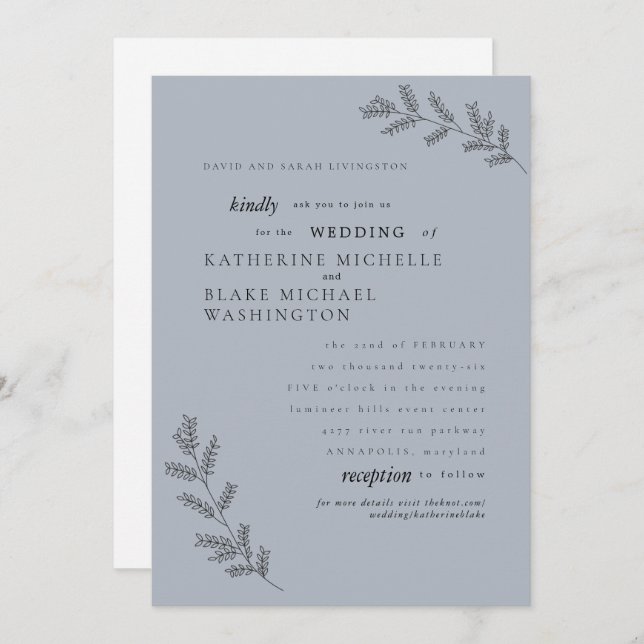 Simplicity Dusty Blue Parents Website Wedding  Invitation (Front/Back)