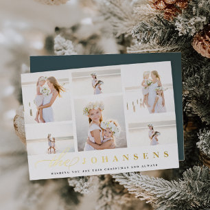 Simplicity Elegant Photo Collage Foil Holiday Card