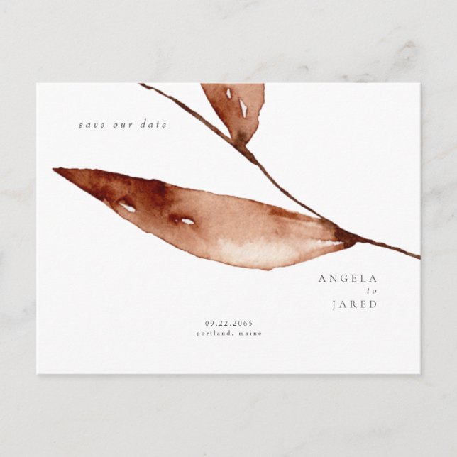 Simplicity Fall Watercolor Foliage Save our Date Announcement Postcard (Front)