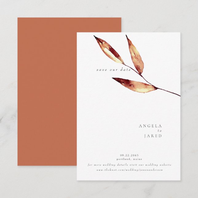 Simplicity Fall Watercolor Foliage Terracotta Save The Date (Front/Back)