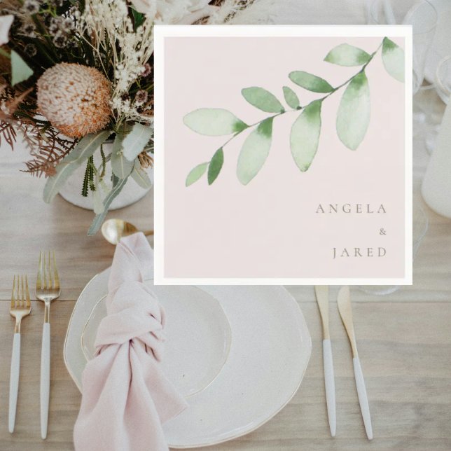 Simplicity Foliage Blush Wedding Cocktail Napkin (Creator Uploaded)
