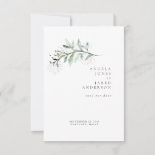 Simplicity & Foliage White Wedding Save our Date  Save The Date