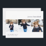 Simplicity | Hanukkah Photo Collage Card<br><div class="desc">Send Hanukkah greetings to friends and family with our elegant photo cards. Designed to accommodate three of your favourite square photos arranged side by side in a collage format, card features your custom Hanukkah greeting (shown with "Joyous Hanukkah") and family name(s). Cards reverse to a subtle watercolor stripe pattern in...</div>