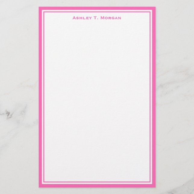Simplicity Hot Pink White Personalised Stationery (Front)