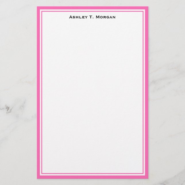 Simplicity Hot Pink White Personalised Stationery (Front)