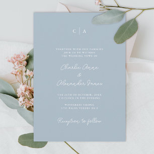 Simplicity   Monogram Minimalist Dusty Blue Invitation