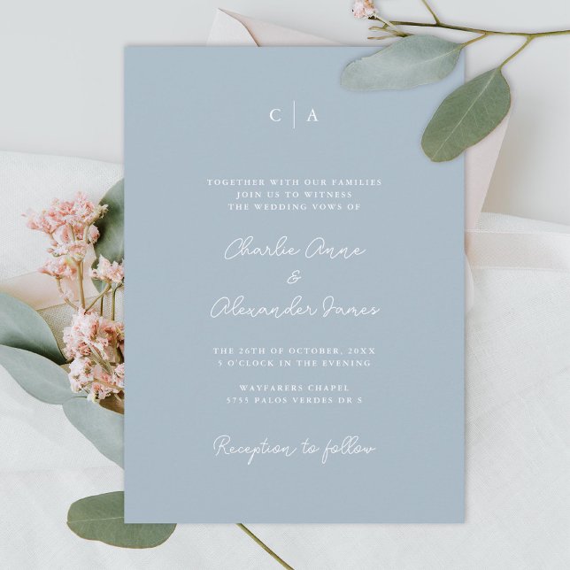 Simplicity | Monogram Minimalist Dusty Blue Invitation (Creator Uploaded)
