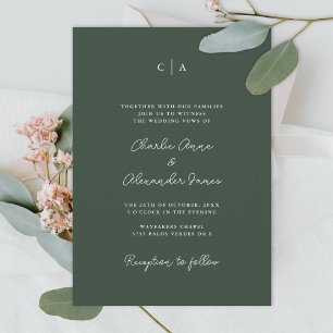 Simplicity   Monogram Minimalist Green Wedding Invitation