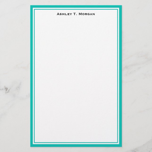 Simplicity Teal / White Personalised Stationery (Front)
