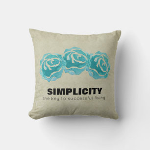 Simplicity Typography Quote with Teal Roses Cushion