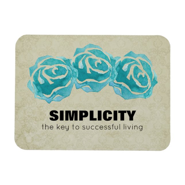 Simplicity Typography Quote with Teal Roses Magnet (Horizontal)
