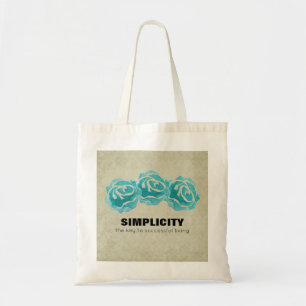 Simplicity Typography Quote with Teal Roses Tote Bag