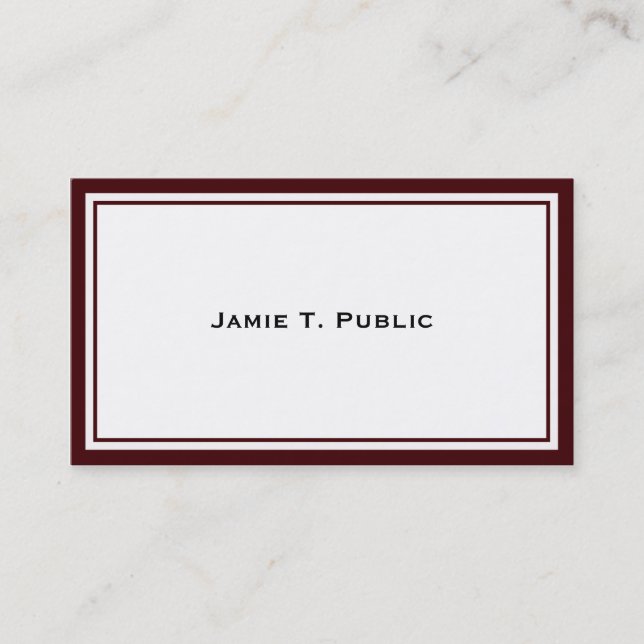Simplicity: Wine & White Frame, White Background Business Card (Front)